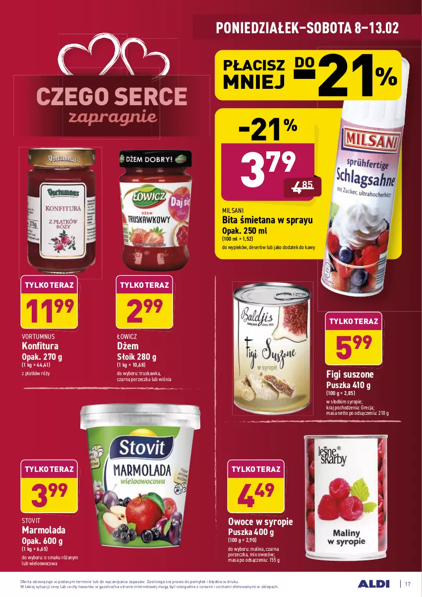 Gazetka promocyjna Aldi - ALE! CENA - ważna 08.02 do 13.02.2021 - strona 17 - produkty: Deser, Dżem, Figi, Konfitura, Marmolada, Mola, Owoce, Por, Róża, Ser, Syrop, Tera