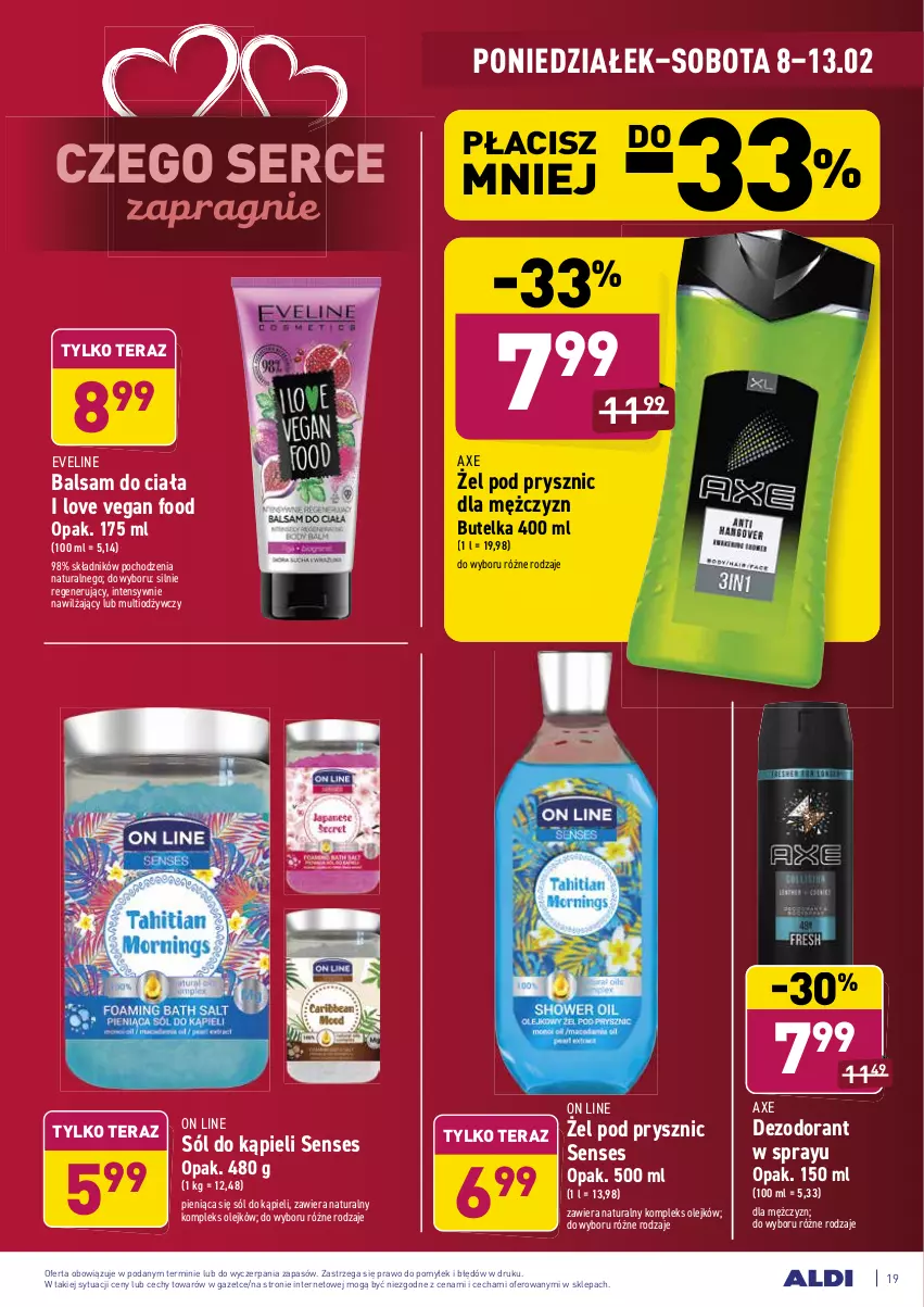 Gazetka promocyjna Aldi - ALE! CENA - ważna 08.02 do 13.02.2021 - strona 19 - produkty: Balsam do ciała, Dezodorant, Eveline, Olej, Senses, Ser, Sól, Sól do kąpieli, Tera