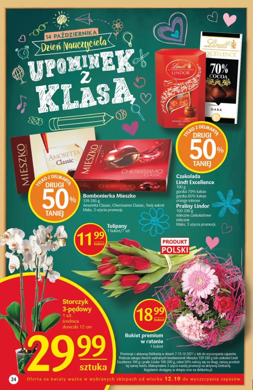 Gazetka promocyjna Delikatesy Centrum - Gazetka Delikatesy Centrum - ważna 07.10 do 13.10.2021 - strona 24 - produkty: Bukiet, Czekolada, Kakao, Lindor, Lindt, Praliny, Sos