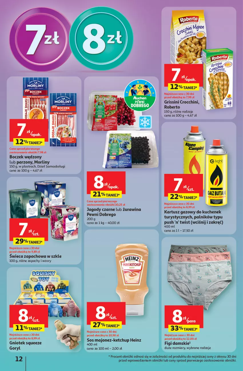 Gazetka promocyjna Auchan - Pewność niskich cen Hipermarket - ważna 18.09 do 24.09.2025 - strona 12 - produkty: Boczek, Figi, Grissini, Heinz, Ketchup, Majonez, Morliny, Tusz