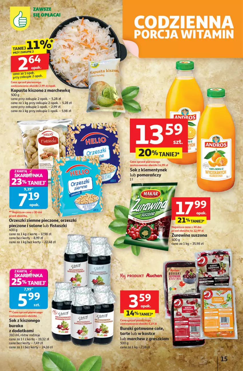 Gazetka promocyjna Auchan - Pewność niskich cen Hipermarket - ważna 18.09 do 24.09.2025 - strona 15 - produkty: Buraki, Fa, Orzeszki, Orzeszki ziemne, Piec, Sok