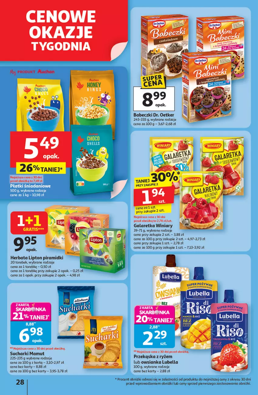 Gazetka promocyjna Auchan - Pewność niskich cen Hipermarket - ważna 18.09 do 24.09.2025 - strona 28 - produkty: Babeczki, Bell, Bella, Danio, Dr. Oetker, Fa, Gala, Galaretka, Gra, Herbata, Lipton, Lubella, Owsianka, Ryż, Winiary