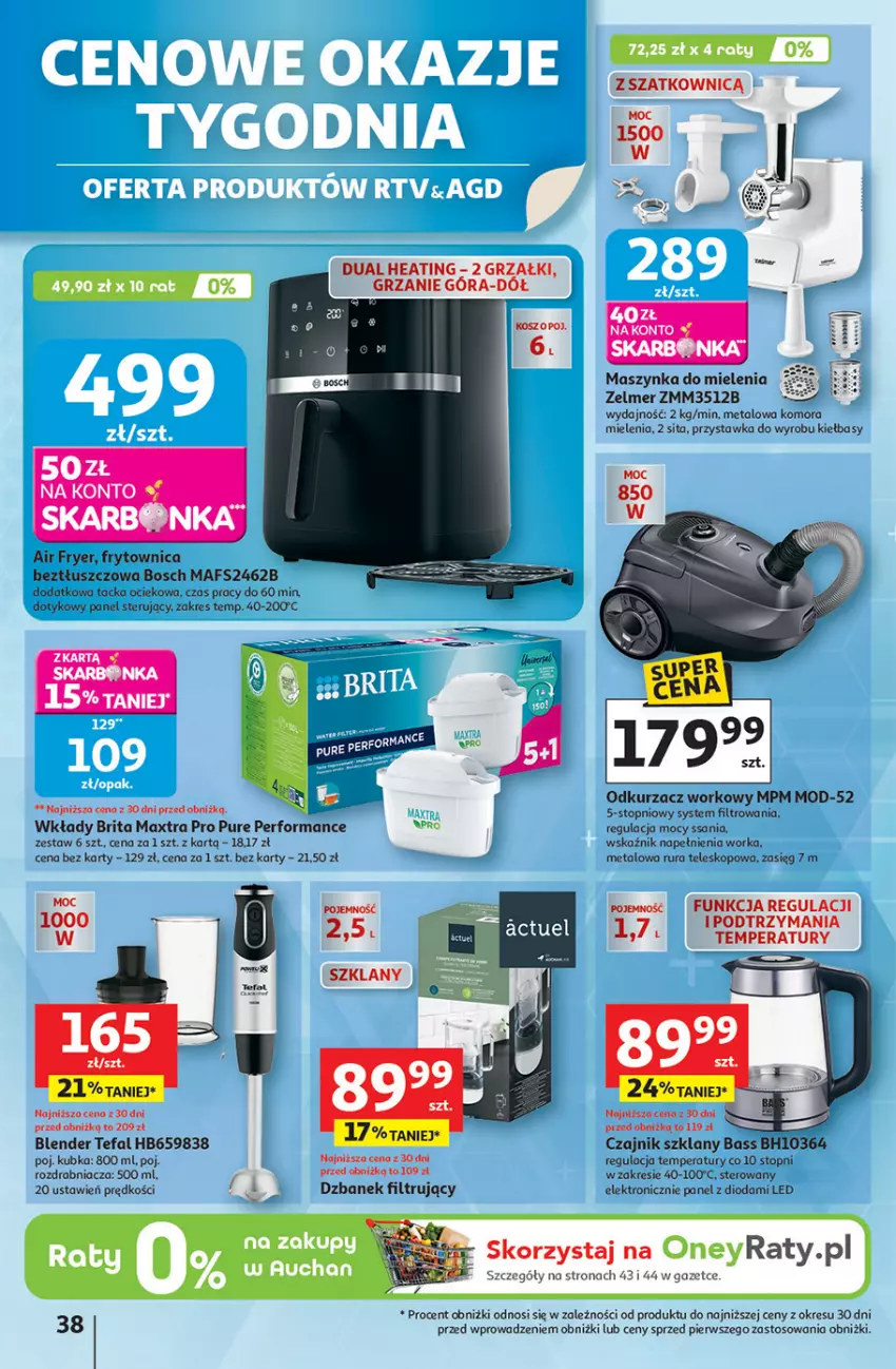 Gazetka promocyjna Auchan - Pewność niskich cen Hipermarket - ważna 18.09 do 24.09.2025 - strona 38 - produkty: Blender, Bosch, Brit, Brita, Brita Maxtra, Czajnik, Dzbanek, Dzbanek filtrujący, Fa, Kosz, Maszynka, Maszynka do mielenia, Odkurzacz, Orka, Pur, Rura, Szynka, Tefal, Teleskop, Top, Zelmer