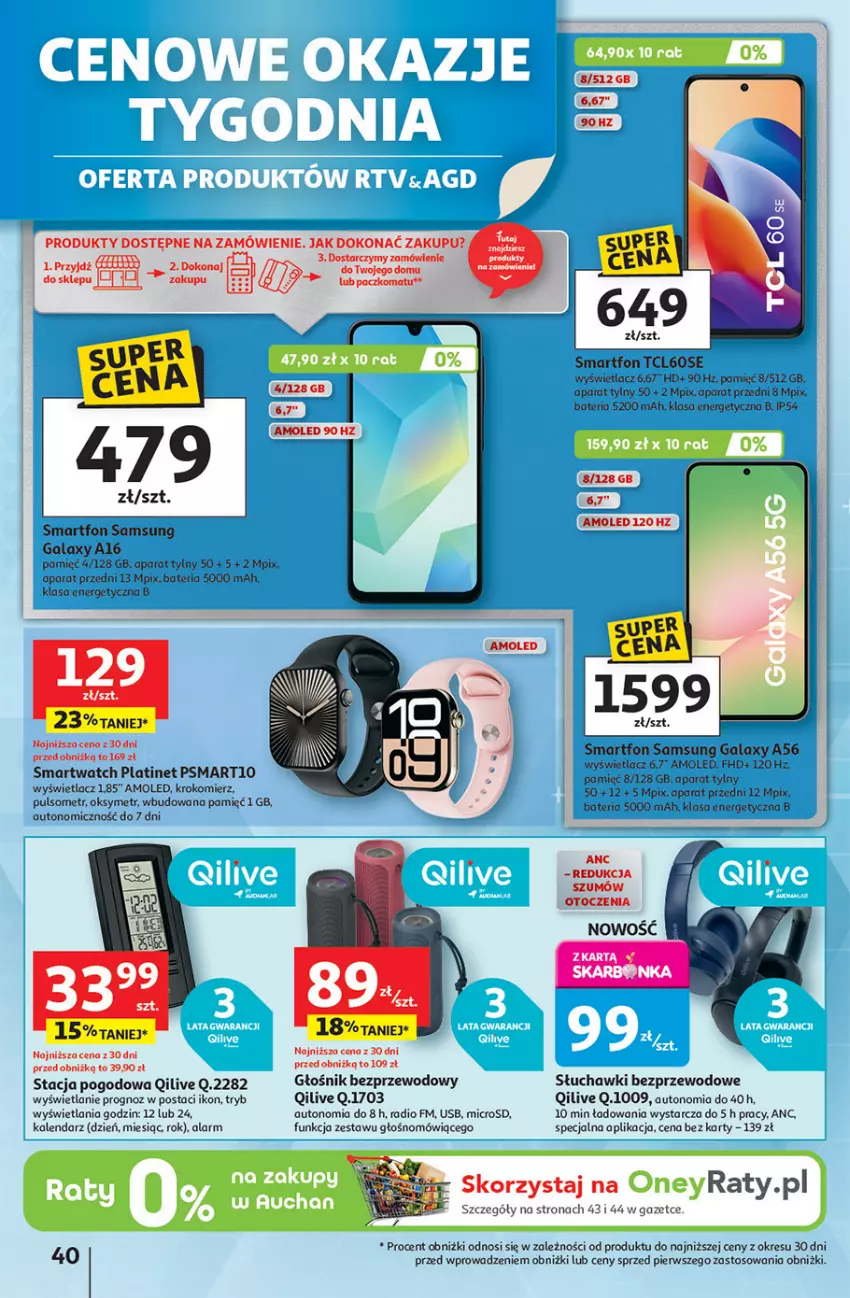 Gazetka promocyjna Auchan - Pewność niskich cen Hipermarket - ważna 18.09 do 24.09.2025 - strona 40 - produkty: Amol, Bateria, Gala, Głośnik, Kalendarz, Krokomierz, PLATINET, Samsung, Słuchawki, Słuchawki bezprzewodowe, Smartfon, Smartwatch, Stacja pogodowa