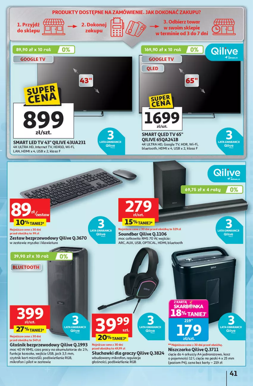 Gazetka promocyjna Auchan - Pewność niskich cen Hipermarket - ważna 18.09 do 24.09.2025 - strona 41 - produkty: Akumulator, Głośnik, Gra, Klawiatura, Kosz, LED TV, Mikrofon, Mysz, Niszczarka, Słuchawki, Soundbar