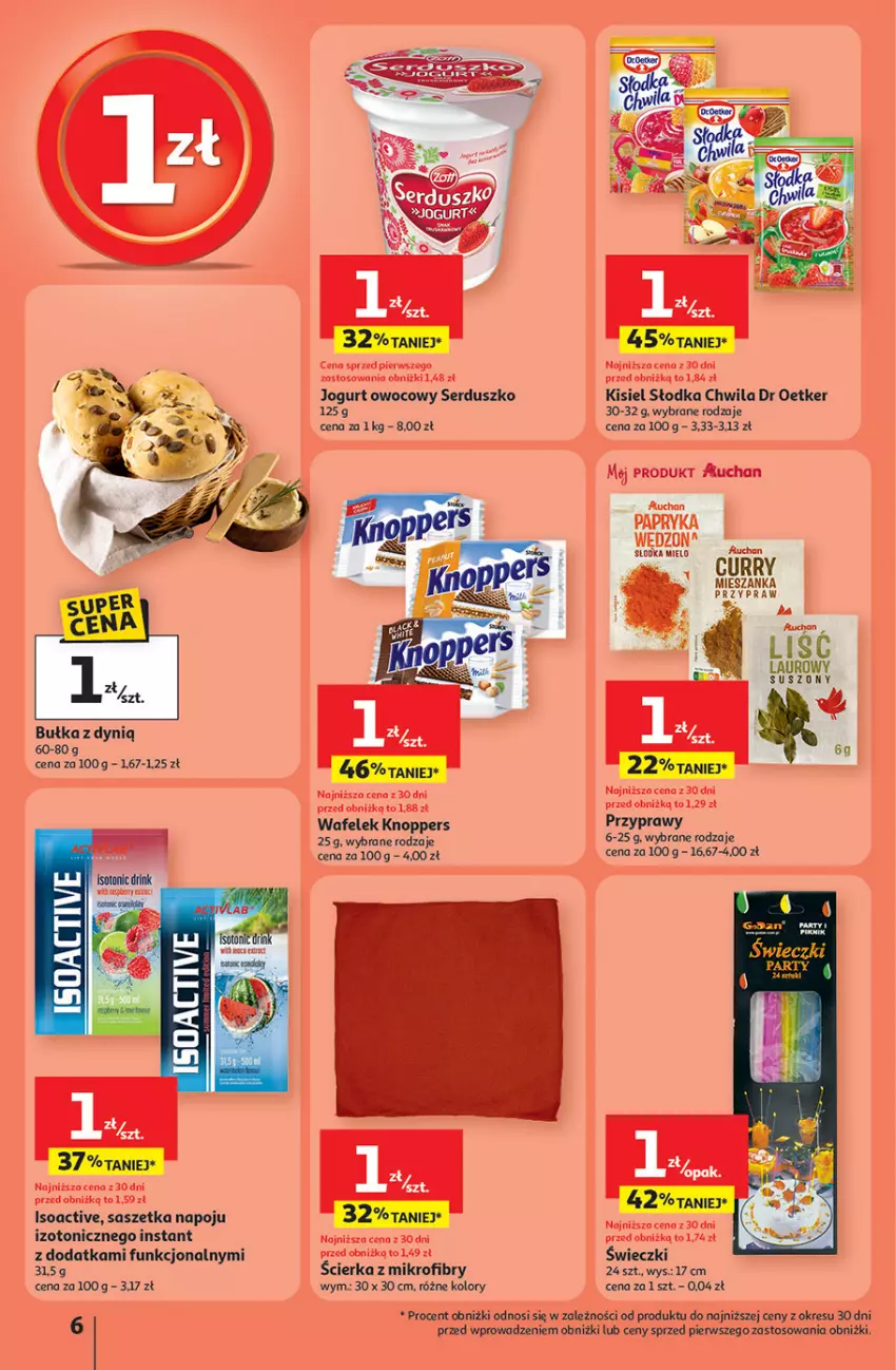 Gazetka promocyjna Auchan - Pewność niskich cen Hipermarket - ważna 18.09 do 24.09.2025 - strona 6 - produkty: Bułka, Dynią, Fa, Jogurt, Jogurt owocowy, Kisiel, Knoppers, Papryka, Przyprawy, Ser, Słodka Chwila, Wafelek