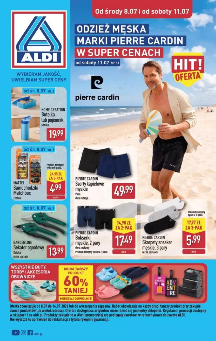 Gazetka promocyjna Aldi - Przygotuj się na kolejny tydzień - ważna 08.07 do 11.07.2026 - strona 1 - produkty: Bokserki, Buty, Chodzik, Pierre Cardin, Pojemnik, Rama, Samochodziki, Ser