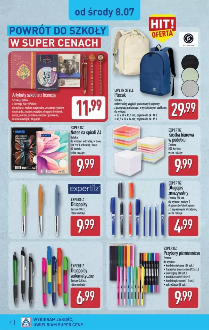 Gazetka promocyjna Aldi - Przygotuj się na kolejny tydzień - ważna 08.07 do 11.07.2026 - strona 4 - produkty: Biuro, Długopis, Flamastry, Plecak, Top