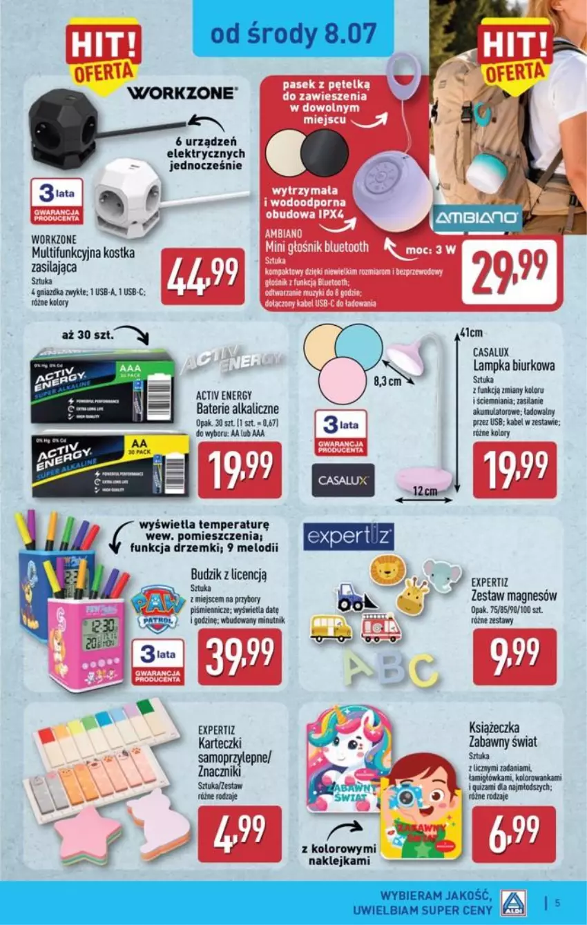 Gazetka promocyjna Aldi - Przygotuj się na kolejny tydzień - ważna 08.07 do 11.07.2026 - strona 5 - produkty: Baterie alkaliczne, Biurko, Fa, Klej, Kolorowanka, Mop