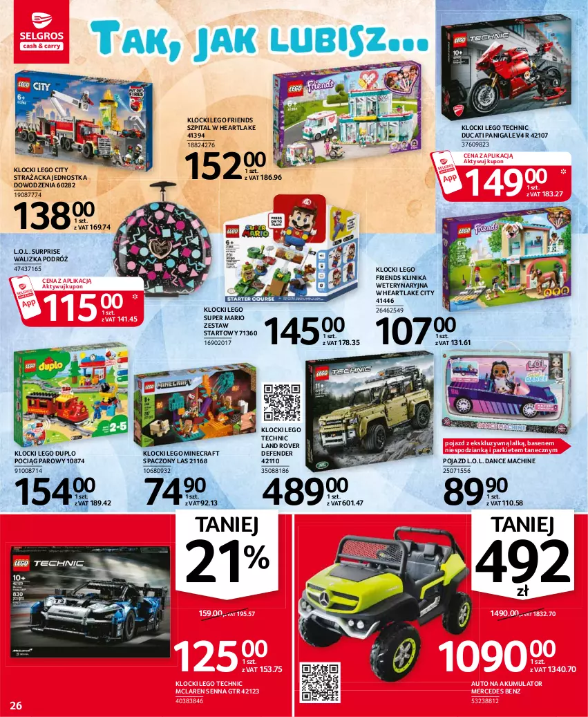 Gazetka promocyjna Selgros - Oferta przemysłowa - ważna 05.08 do 18.08.2021 - strona 26 - produkty: Akumulator, Ducati, Klocki, L.O.L., Land Rover, LEGO, LEGO City, LEGO Duplo, LEGO Friends, LEGO Minecraft, LEGO Technic, Mercedes Benz, Minecraft, Pociąg, Pojazd, Walizka