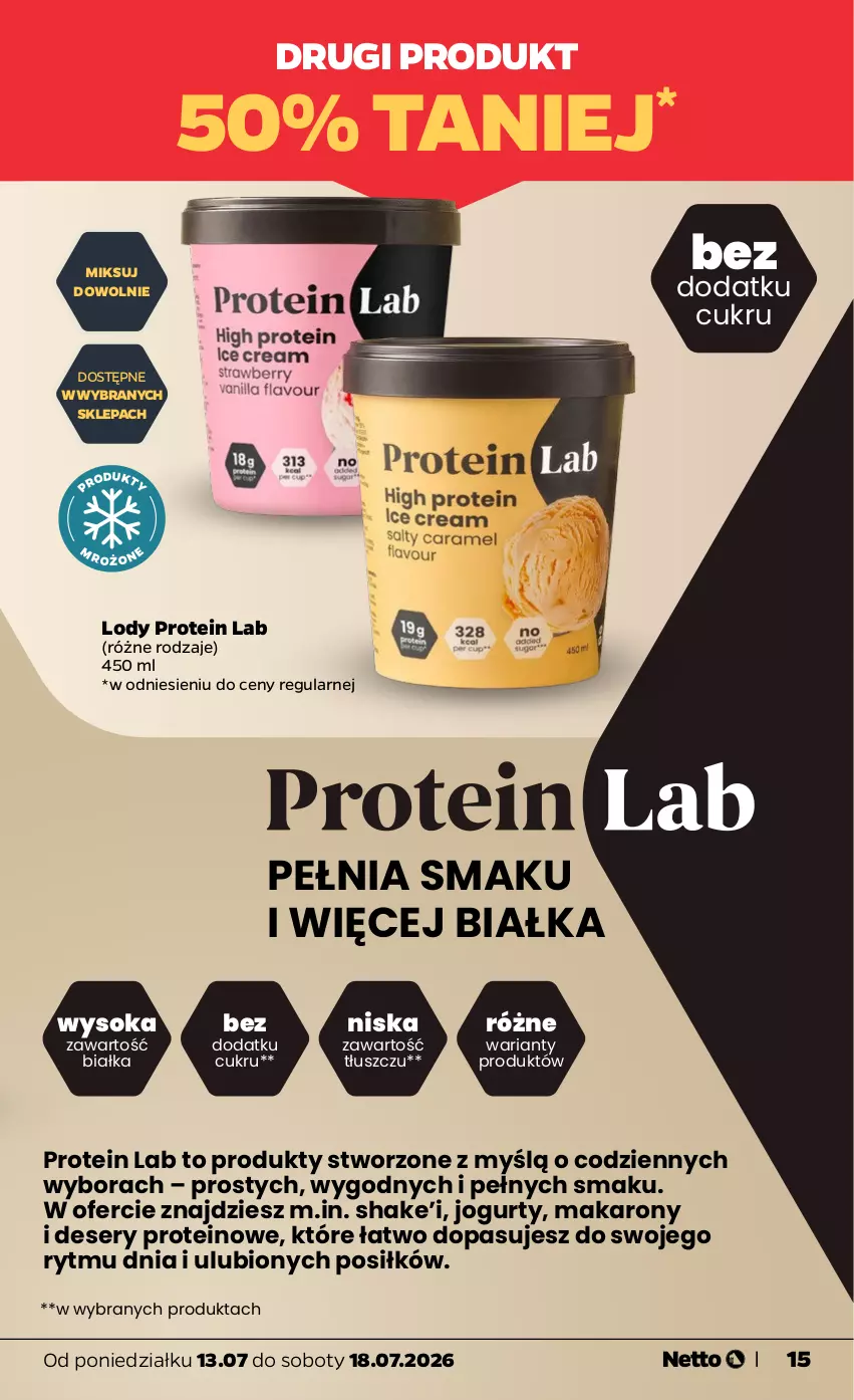 Gazetka promocyjna Netto - Od Poniedziałku - ważna 13.07 do 18.07.2026 - strona 15 - produkty: Deser, Jogurt, Lody, Makaron, Ser, Sok