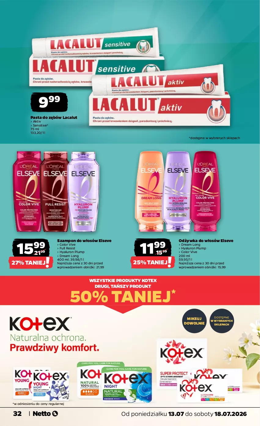 Gazetka promocyjna Netto - Od Poniedziałku - ważna 13.07 do 18.07.2026 - strona 32 - produkty: Elseve, Lacalut, Odżywka, Pasta do zębów, Szampon