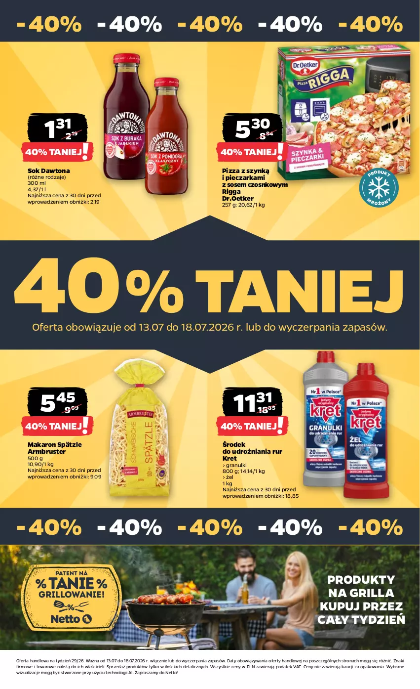 Gazetka promocyjna Netto - Od Poniedziałku - ważna 13.07 do 18.07.2026 - strona 33 - produkty: Dawtona, Gra, Grill, Kret, Makaron, Piec, Pieczarka, Pizza, Rust, Sok, Sos