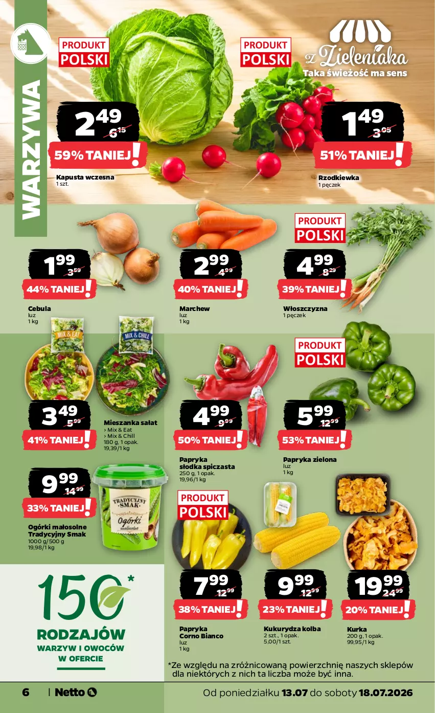 Gazetka promocyjna Netto - Od Poniedziałku - ważna 13.07 do 18.07.2026 - strona 6 - produkty: Cebula, Kukurydza, Mieszanka sałat, Papryka, Papryka słodka, Rzodkiewka, Sałat, Warzywa
