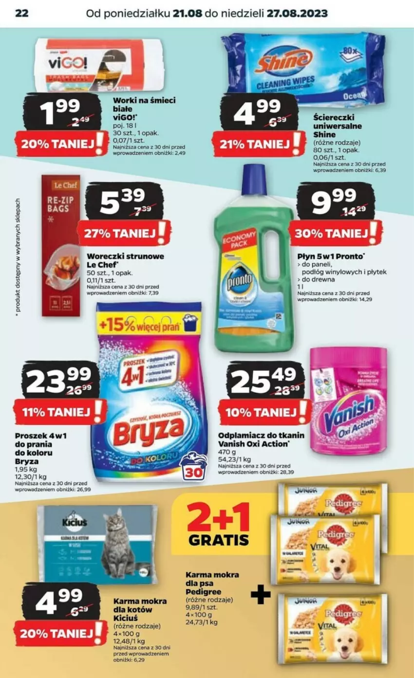 Gazetka promocyjna Netto - ważna 21.08 do 27.08.2023 - strona 15 - produkty: Bryza, Gra, Karma mokra dla kotów, Odplamiacz, Pedigree, Pronto, Vanish, Worki na śmiec, Worki na śmieci