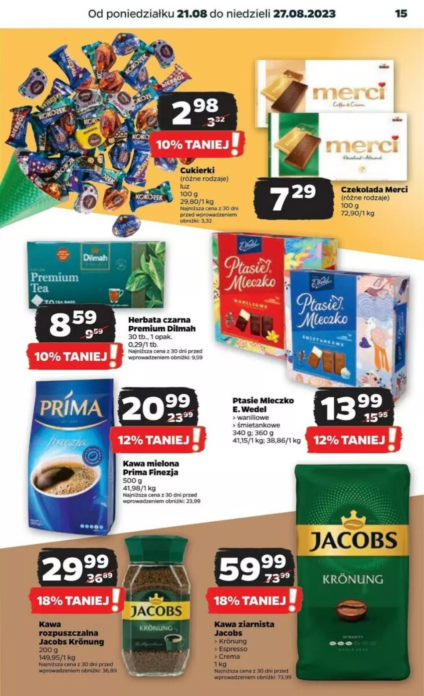 Gazetka promocyjna Netto - ważna 21.08 do 27.08.2023 - strona 7 - produkty: Cukier, Cukierki, Czekolada, Dilmah, Fa, Herbata, Herbata czarna, Jacobs, Kawa, Kawa mielona, Kawa ziarnista, Merci, Mleczko, Prima, Ptasie mleczko