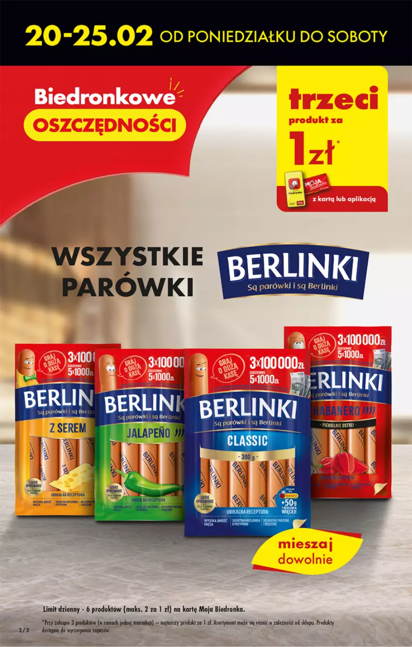 Gazetka promocyjna Biedronka - ważna 20.02 do 25.02.2023 - strona 2 - produkty: Berlinki, NBA, Parówki, Ser