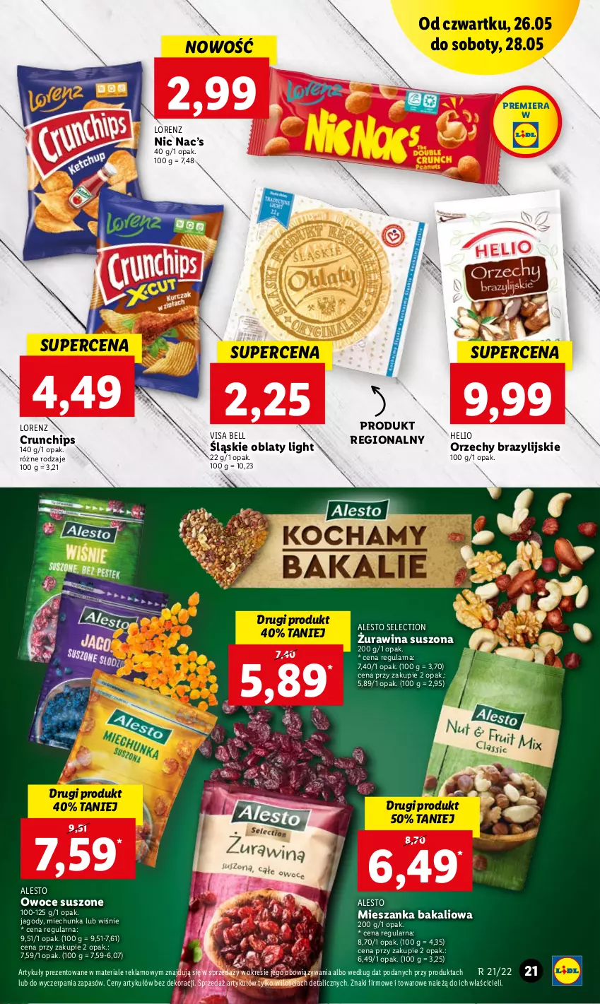 Gazetka promocyjna Lidl - GAZETKA - ważna 26.05 do 28.05.2022 - strona 21 - produkty: Bell, Crunchips, Helio, Jagody, Lorenz, Mieszanka bakaliowa, Owoce, Owoce suszone