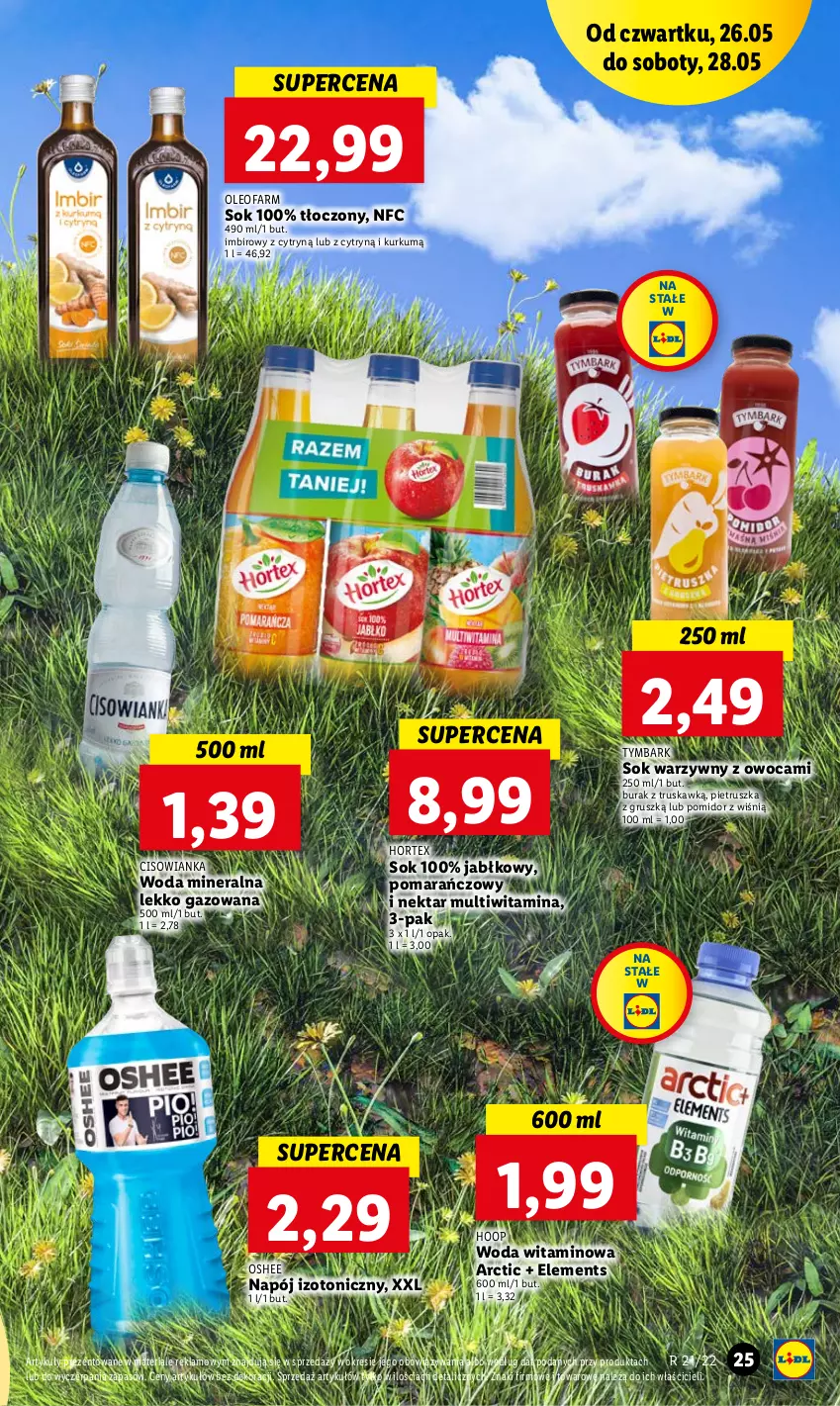 Gazetka promocyjna Lidl - GAZETKA - ważna 26.05 do 28.05.2022 - strona 25 - produkty: Cisowianka, Fa, Hoop, Hortex, Imbir, Napój, Napój izotoniczny, Nektar, Oleo, Oleofarm, Oshee, Pietruszka, Sok, Tymbark, Woda, Woda mineralna