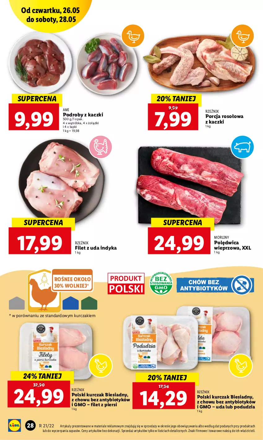 Gazetka promocyjna Lidl - GAZETKA - ważna 26.05 do 28.05.2022 - strona 28 - produkty: Kurczak, Morliny, Podroby z kaczki, Polędwica, Por