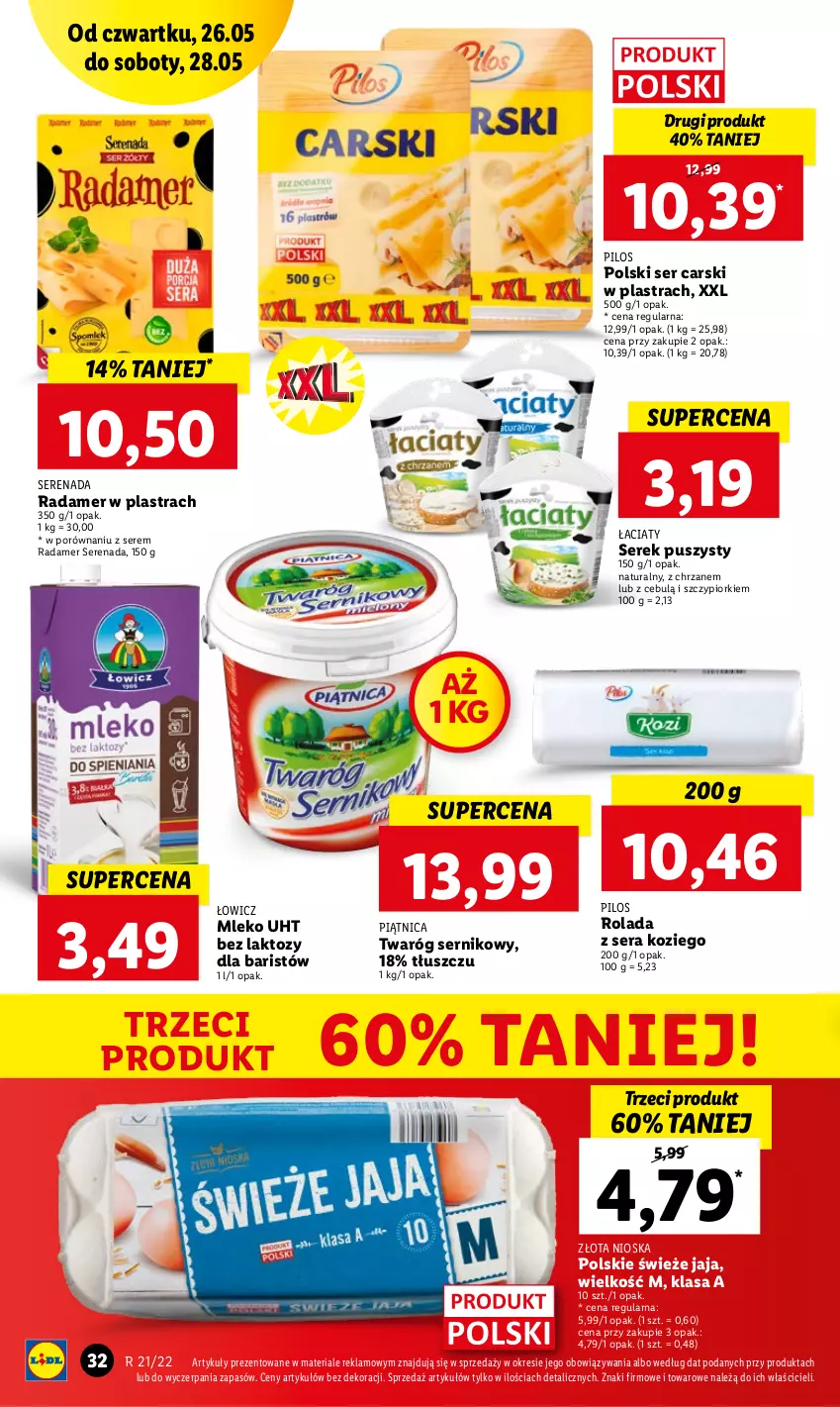 Gazetka promocyjna Lidl - GAZETKA - ważna 26.05 do 28.05.2022 - strona 32 - produkty: Cars, Chrzan, Jaja, Mleko, Piątnica, Pilos, Por, Radamer, Rolada, Ser, Serek, Serek puszysty, Twaróg