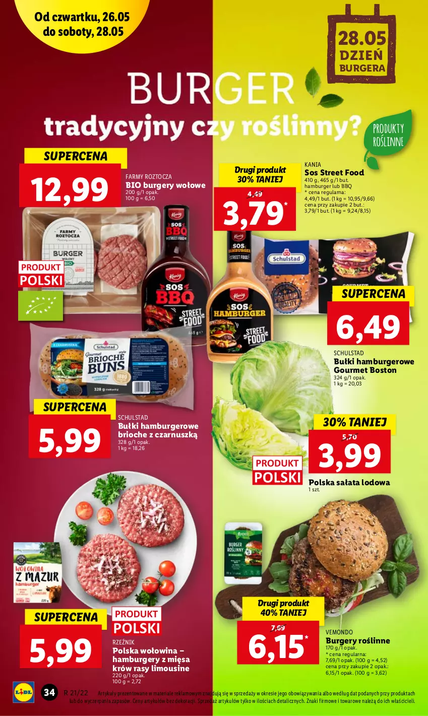 Gazetka promocyjna Lidl - GAZETKA - ważna 26.05 do 28.05.2022 - strona 34 - produkty: Burger, Fa, Hamburger, Sałat, Sałata lodowa, Sos, Wołowina