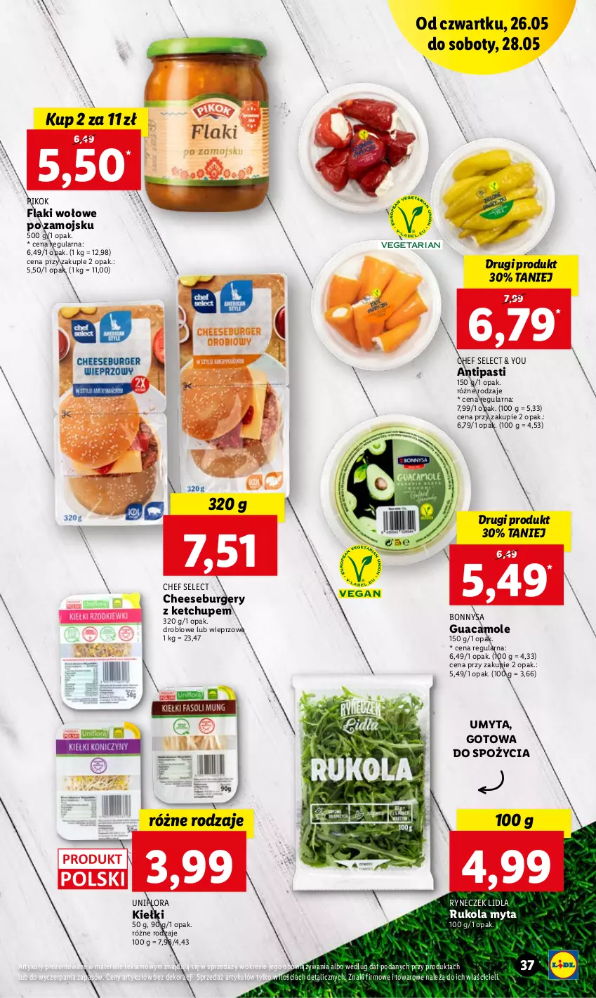 Gazetka promocyjna Lidl - GAZETKA - ważna 26.05 do 28.05.2022 - strona 37 - produkty: Amol, Burger, Flaki, Flaki wołowe, Flora, Ketchup, Kiełki, PIKOK, Rukola