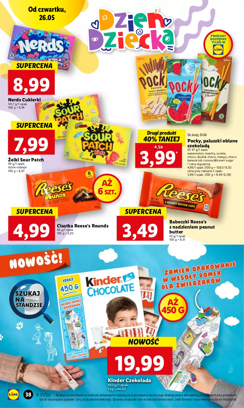 Gazetka promocyjna Lidl - GAZETKA - ważna 26.05 do 28.05.2022 - strona 38 - produkty: Babeczki, Ciastka, Cukier, Cukierki, Czekolada, Kinder, Mango, Melon