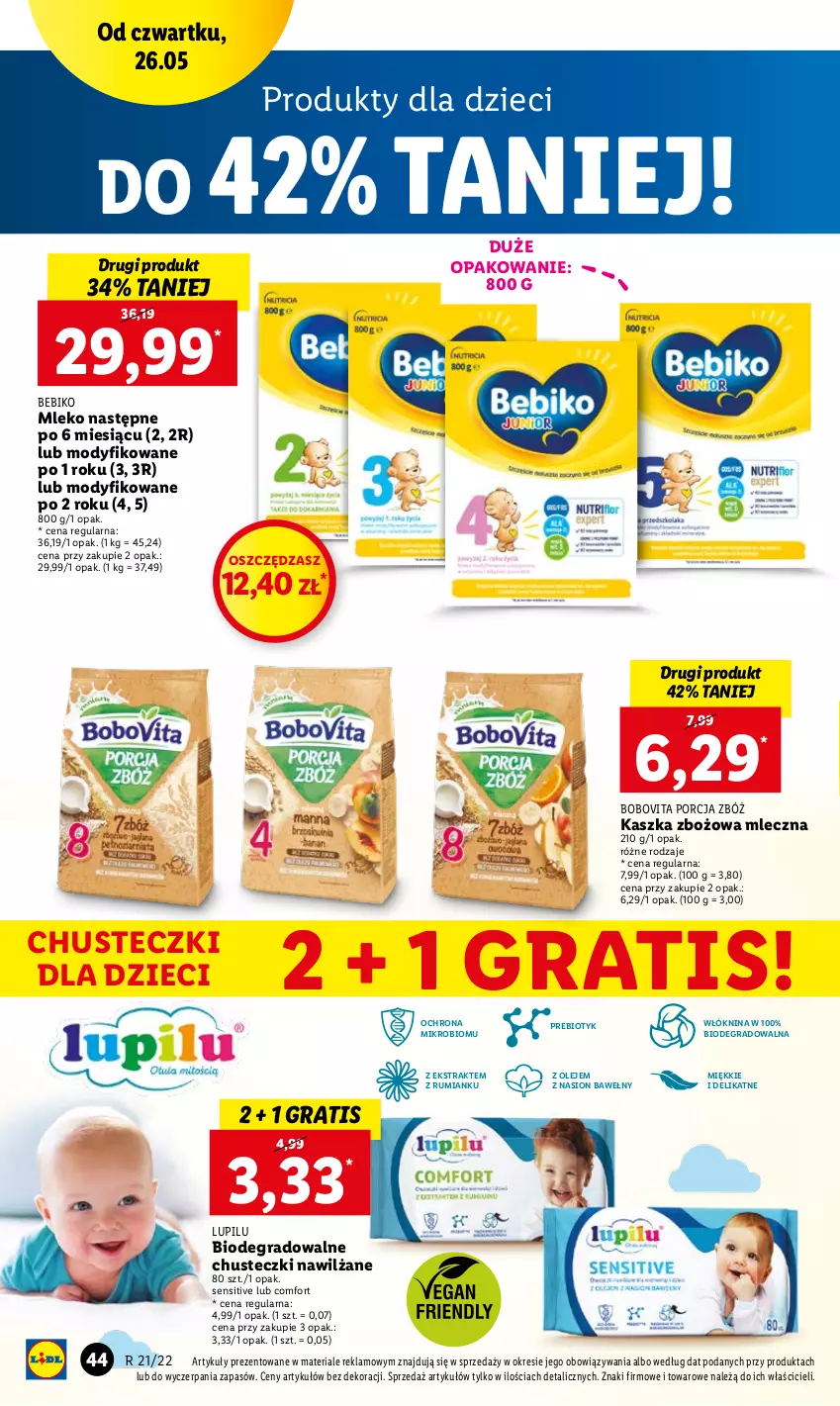 Gazetka promocyjna Lidl - GAZETKA - ważna 26.05 do 28.05.2022 - strona 44 - produkty: Bebiko, BoboVita, Chusteczki, Dzieci, Gra, Mleko, O nas, Olej, Por, Rum