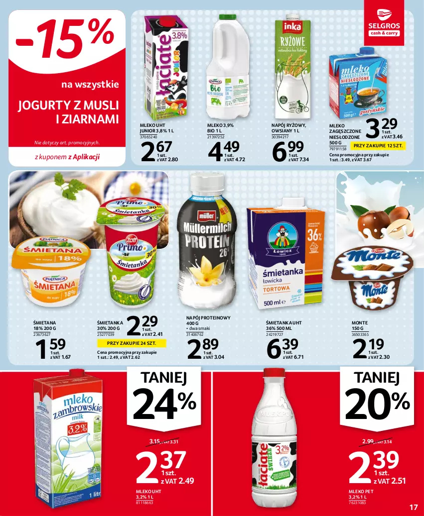 Gazetka promocyjna Selgros - Oferta spożywcza - ważna 14.10 do 27.10.2021 - strona 17 - produkty: Jogurt, Mleko, Mleko zagęszczone, Monte, Mus, Napój, Ryż