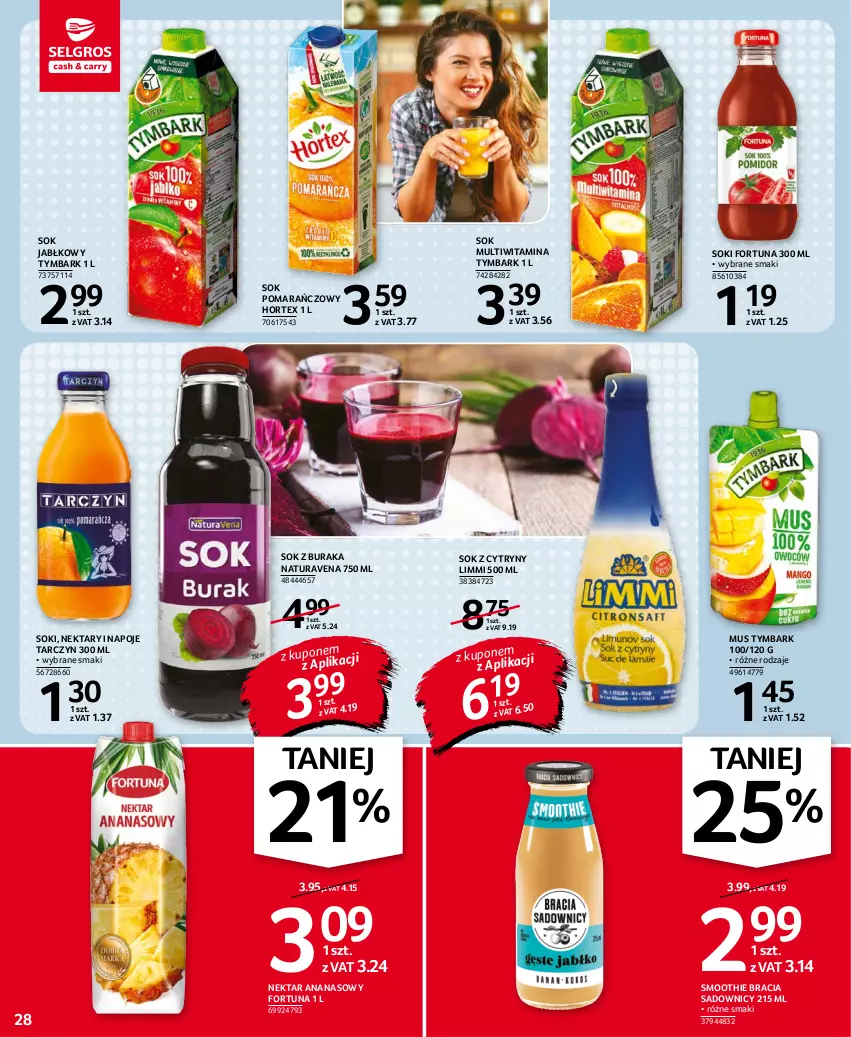 Gazetka promocyjna Selgros - Oferta spożywcza - ważna 14.10 do 27.10.2021 - strona 28 - produkty: Ananas, Cytryny, Fortuna, Hortex, Mus, Napoje, Nektar, Smoothie, Sok, Sok jabłkowy, Sok pomarańczowy, Tymbark