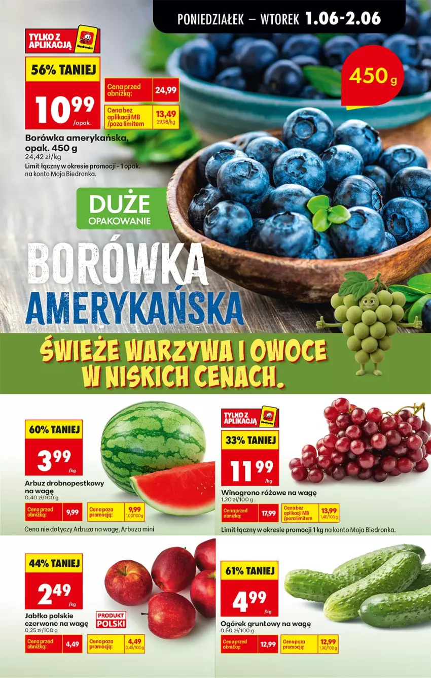 Gazetka promocyjna Biedronka - Od Poniedziałku - ważna 01.06 do 06.06.2026 - strona 26 - produkty: Arbuz, Borówka, Grunt, Ogórek, Top, Wino