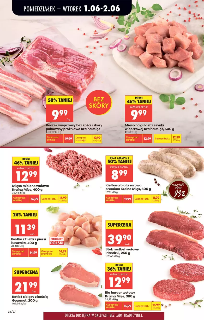Gazetka promocyjna Biedronka - Od Poniedziałku - ważna 01.06 do 06.06.2026 - strona 35 - produkty: Burger, Kiełbasa, Kiełbasa biała, Kotlet, Kurczak, Mięso, Mięso mielone, Mięso na gulasz, Rostbef, Stek