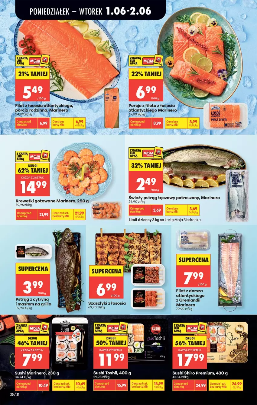 Gazetka promocyjna Biedronka - Od Poniedziałku - ważna 01.06 do 06.06.2026 - strona 43 - produkty: Dorsz, Grill, Krewetki, Por, Pstrąg, Sos, Sushi