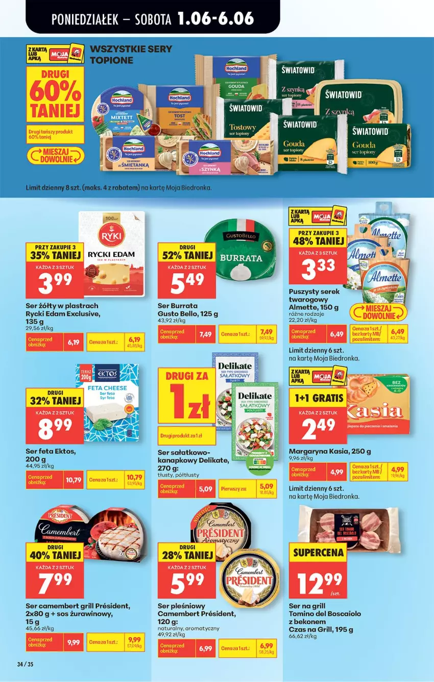 Gazetka promocyjna Biedronka - Od Poniedziałku - ważna 01.06 do 06.06.2026 - strona 49 - produkty: Almette, Beko, Bell, Burrata, Camembert, Chia, Cif, Edam, Feta, Gouda, Gra, Grill, Hochland, Kasia, LG, Margaryna, Rycki Edam, Sałat, Ser, Ser pleśniowy, Serek, Sos, Wino