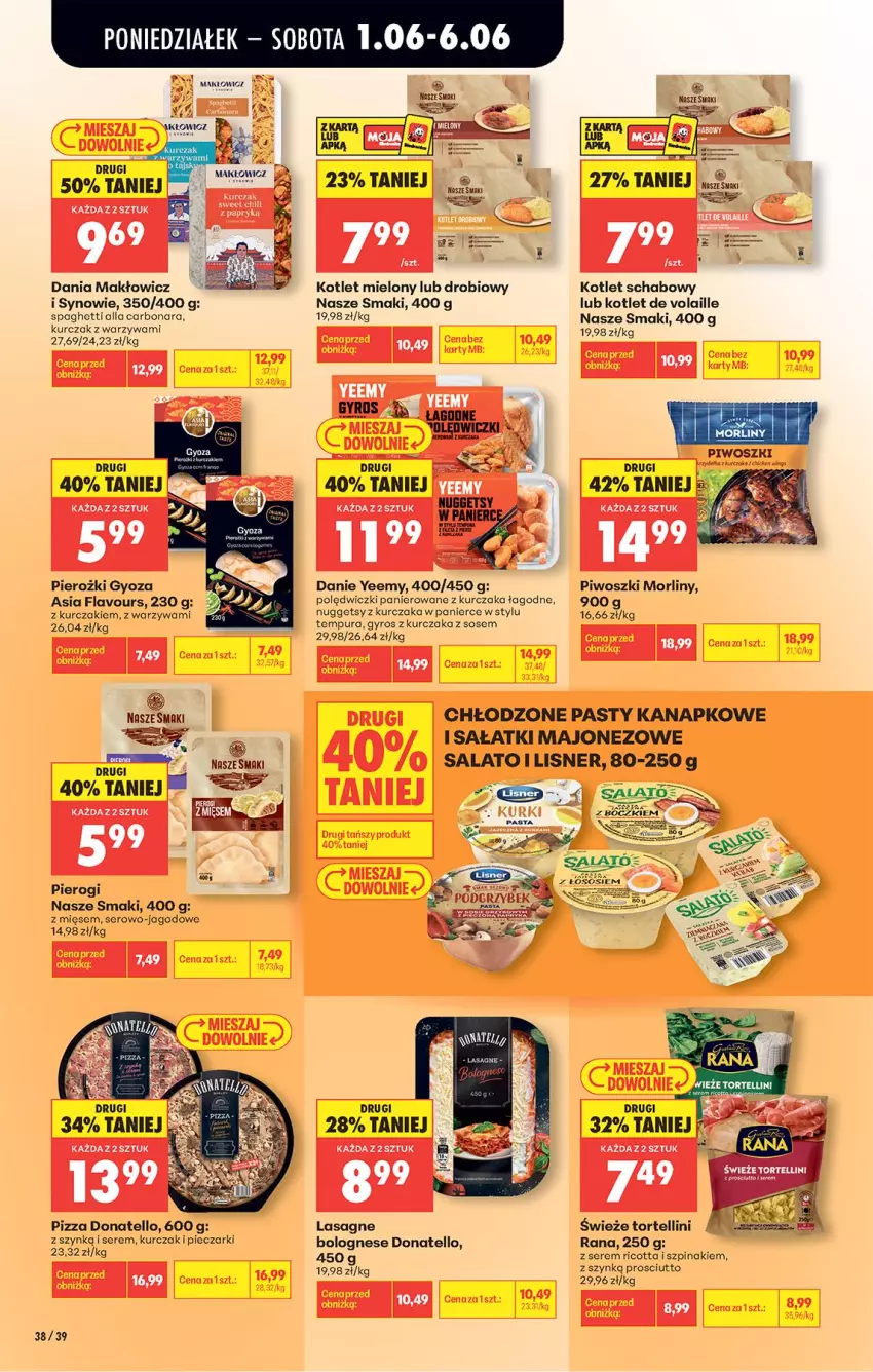 Gazetka promocyjna Biedronka - Od Poniedziałku - ważna 01.06 do 06.06.2026 - strona 55 - produkty: Gyros, Kotlet, Kurczak, Lasagne, Lisner, Majonez, Morliny, Piec, Pierogi, Piwo, Pizza, Polędwiczki panierowane, Prosciutto, Pur, Ricotta, Sałat, Ser, Sos, Spaghetti, Szpinak, Warzywa