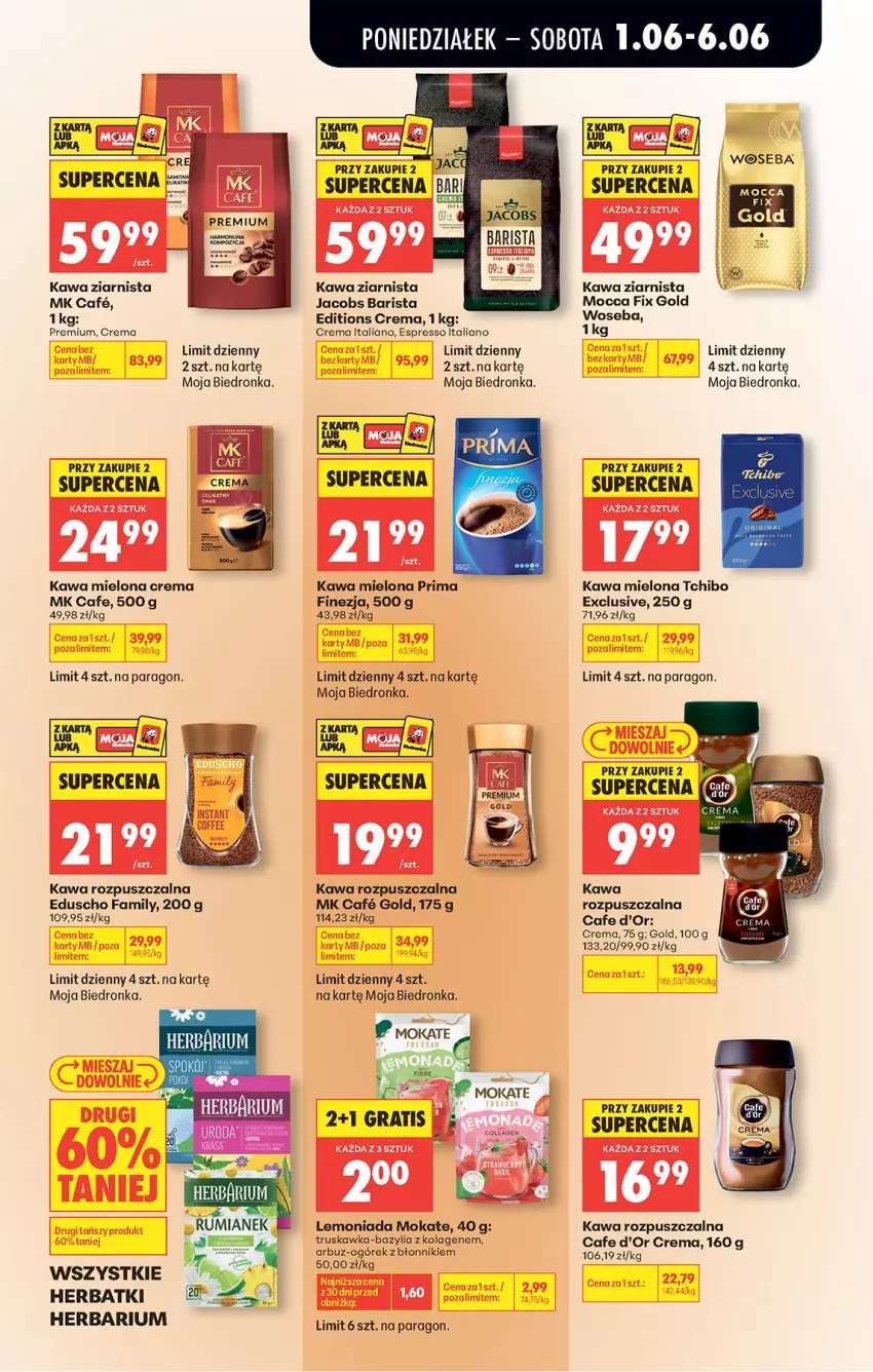 Gazetka promocyjna Biedronka - Od Poniedziałku - ważna 01.06 do 06.06.2026 - strona 56 - produkty: Arbuz, Bazyl, Bazylia, Fa, Gra, Jacobs, Kawa, Kawa mielona, Kawa rozpuszczalna, Kawa ziarnista, Kolagen, Lemoniada, Mocca Fix Gold, Ogórek, Prima, Tchibo, Woseba