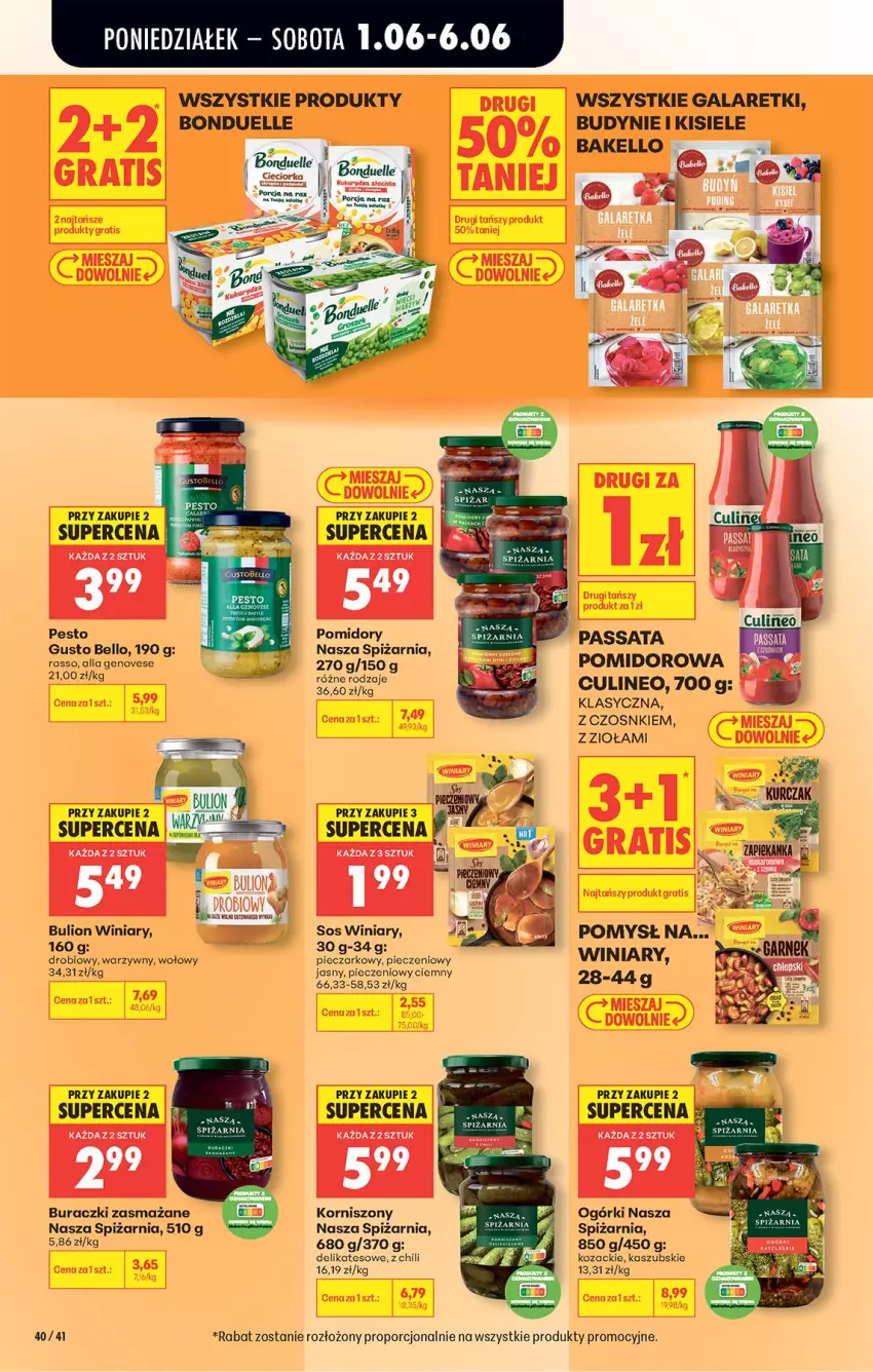 Gazetka promocyjna Biedronka - Od Poniedziałku - ważna 01.06 do 06.06.2026 - strona 57 - produkty: Bell, Bonduelle, Bulion, Buraczki, Gala, Galaretki, Kisiel, Korniszony, Lion, Orka, Pesto, Piec, Pomidory, Por, Sos, Winiary
