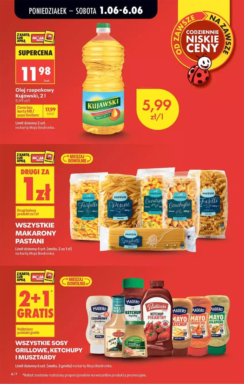 Gazetka promocyjna Biedronka - Od Poniedziałku - ważna 01.06 do 06.06.2026 - strona 6 - produkty: Gra, Grill, Ketchup, Kujawski, Makaron, Mus, Olej, Olej rzepakowy, Por, Sos