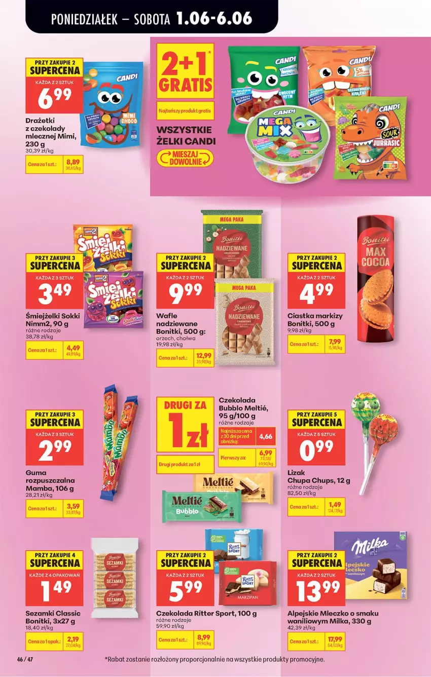Gazetka promocyjna Biedronka - Od Poniedziałku - ważna 01.06 do 06.06.2026 - strona 67 - produkty: Bonitki, Chałwa, Chupa Chups, Ciastka, Czekolada, Fa, Guma rozpuszczalna, Mamba, Milka, Mleczko, Nimm2, Por, Ritter Sport, Sezam, Sok, Sport, Wafle