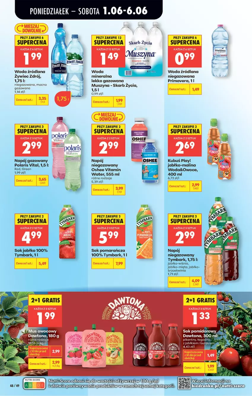 Gazetka promocyjna Biedronka - Od Poniedziałku - ważna 01.06 do 06.06.2026 - strona 71 - produkty: Dawtona, Kubuś, LANA, Mus, Napój, Oshee, Owoce, Por, Prima, Primavera, Rama, Sok, Szyna, Tymbark, Woda