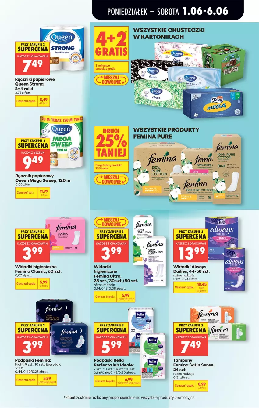 Gazetka promocyjna Biedronka - Od Poniedziałku - ważna 01.06 do 06.06.2026 - strona 82 - produkty: Always, Bell, Bella, Chusteczki, Fa, Gra, Papier, Perfecta, Podpaski, Por, Pur, Ręcznik, Ręczniki papierowe, Rolki, Sati, Tampony, Tera, Tonik, Top, Wkładki