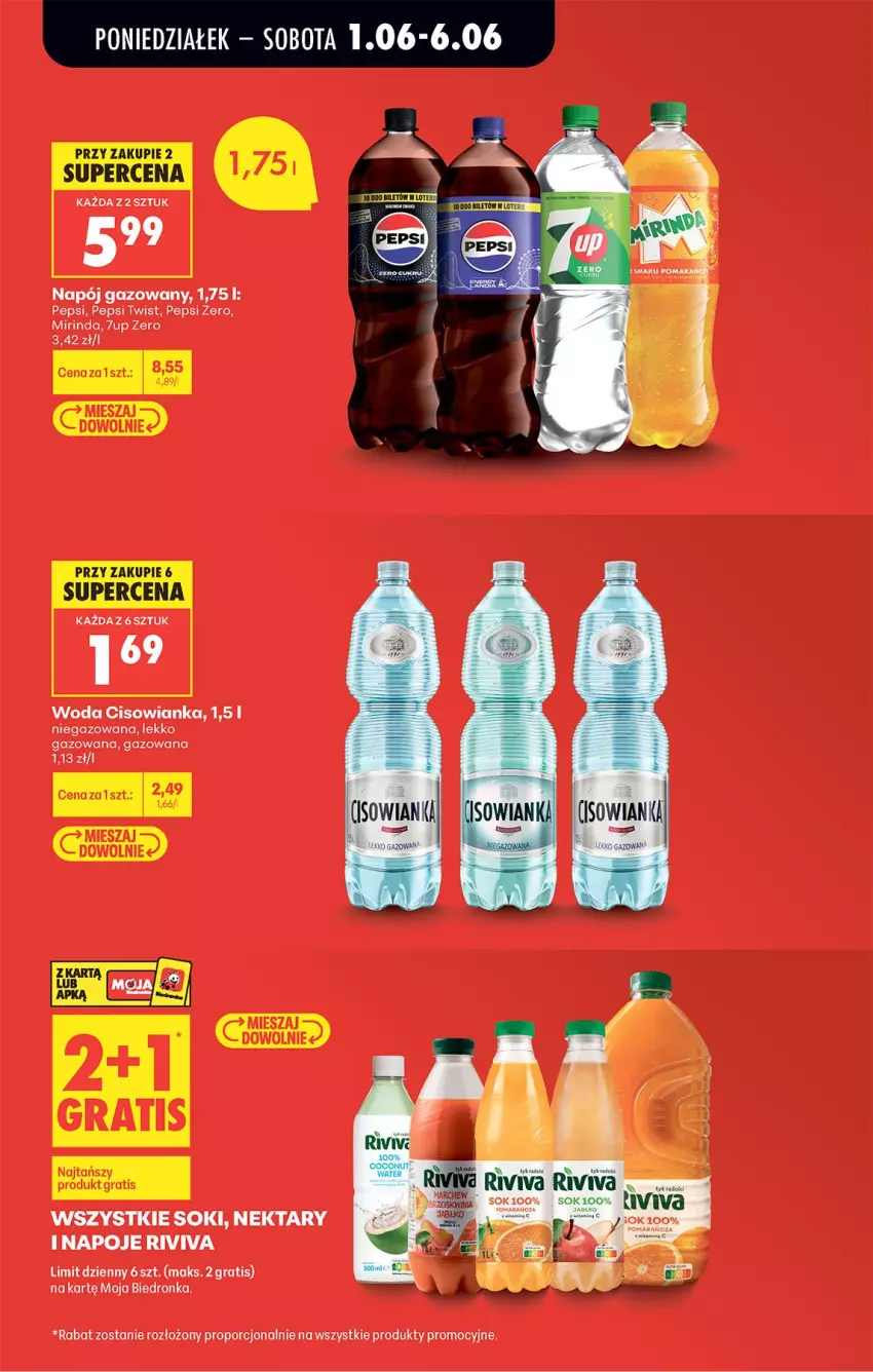 Gazetka promocyjna Biedronka - Od Poniedziałku - ważna 01.06 do 06.06.2026 - strona 9 - produkty: 7up, Cisowianka, Fa, Gra, Mirinda, Napój, Napój gazowany, Napoje, Nektar, Pepsi, Por, Sok, Woda