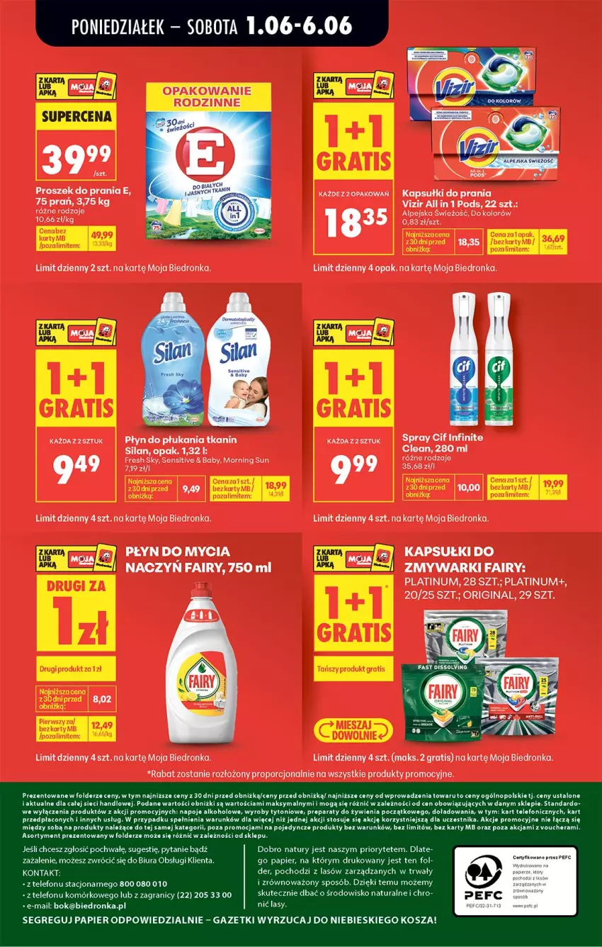 Gazetka promocyjna Biedronka - Od Poniedziałku - ważna 01.06 do 06.06.2026 - strona 93 - produkty: Cif, Do mycia naczyń, Fa, Fairy, Gin, Gra, Kapsułki do prania, Płyn do mycia, Płyn do mycia naczyń, Płyn do płukania, Por, Proszek do prania, Silan, Top, Vizir, Zmywarki