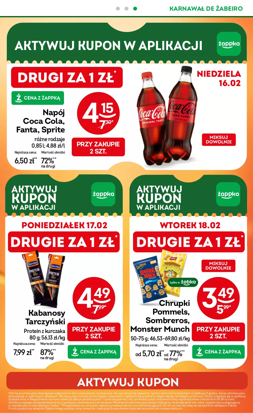 Gazetka promocyjna Żabka - ważna 12.02 do 25.02.2025 - strona 4 - produkty: Chrupki, Fa, Fanta, Kabanos, Kurczak, Monster Munch, Napój, Sprite, Tarczyński