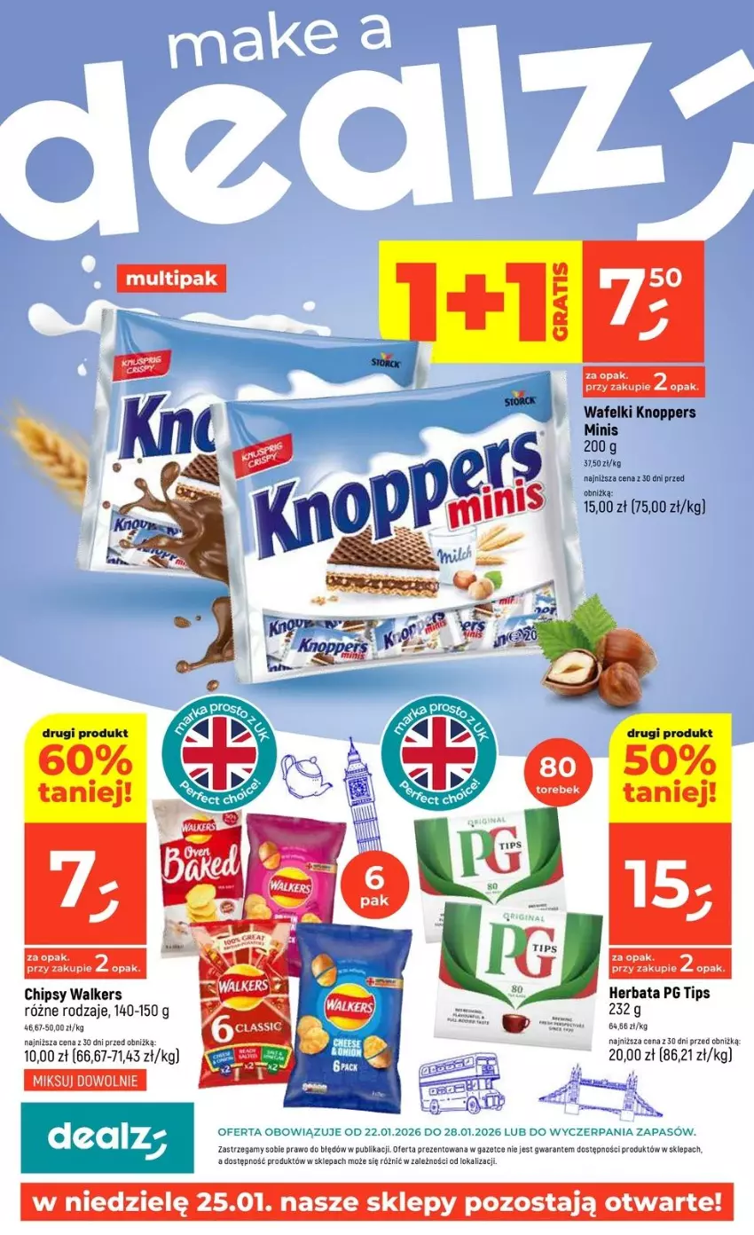 Gazetka promocyjna Dealz - NOWA GAZETKA - ważna 22.01 do 28.01.2026 - strona 1 - produkty: Chipsy, Fa, Herbata, Knoppers