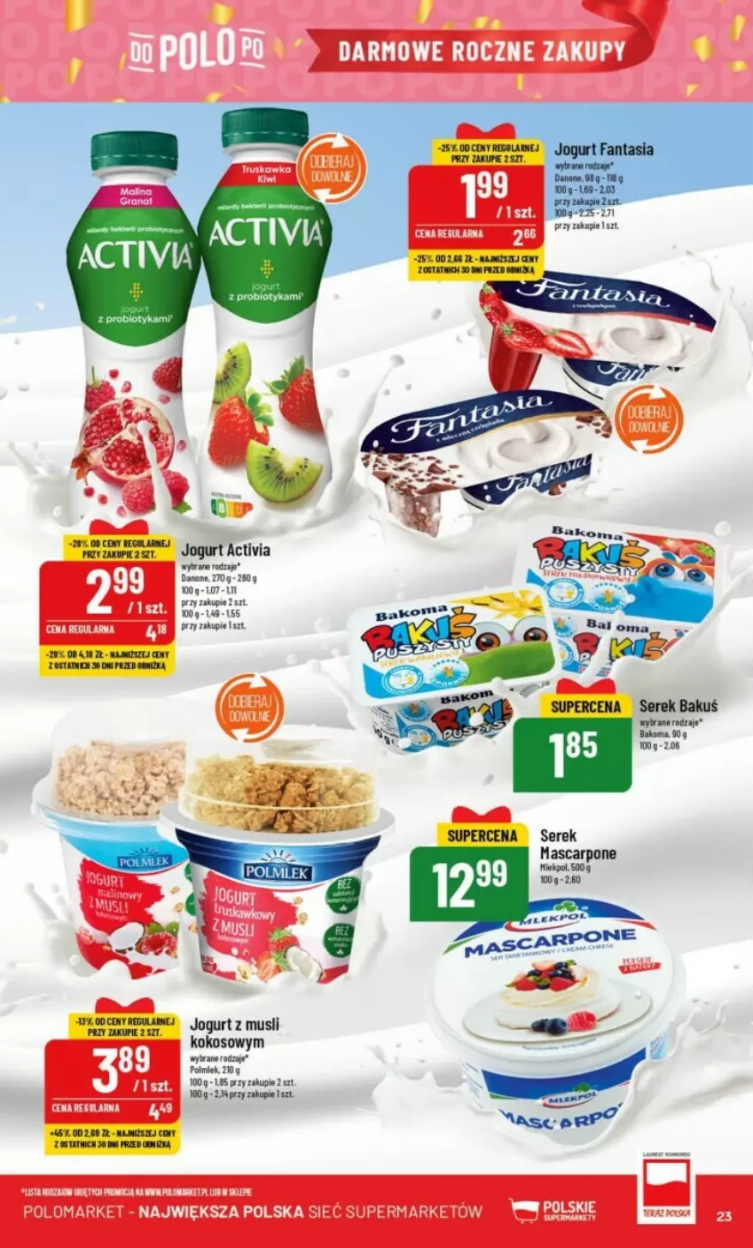 Gazetka promocyjna PoloMarket - ważna 18.10 do 24.11.2023 - strona 16 - produkty: Activia, Bakoma, Fa, Jogurt, Kokos, Mascarpone, Mus, Polmiek, Probiotyk, Ser, Serek