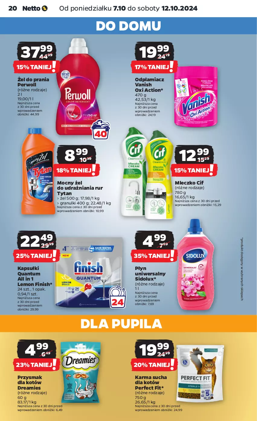 Gazetka promocyjna Netto - Netto Gazetka Food 41/24A - ważna 07.10 do 12.10.2024 - strona 20 - produkty: Cif, Finish, Gra, Mleczko, Odplamiacz, Perwoll, Sidolux, Tytan, Vanish