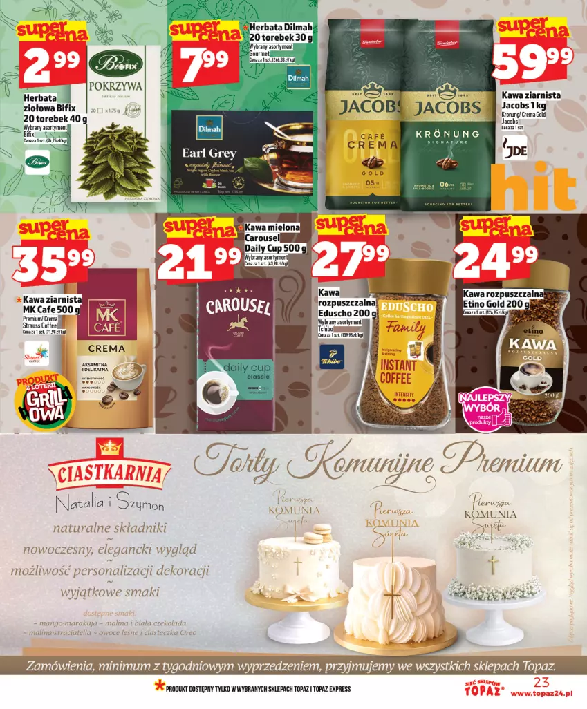 Gazetka promocyjna Topaz - Gazetka - ważna 23.04 do 29.04.2026 - strona 23 - produkty: Aksam, Czekolada, Herbata, Jacobs, Kasza, Kawa, Kawa ziarnista, Mango, Oreo, Owoce, Top