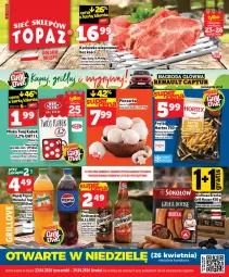 Gazetka promocyjna Topaz - Gazetka - Gazetka - ważna od 29.04 do 29.04.2026 - strona 1 - produkty: Piwo, Piec, 7up, Królewski, Karkówka wieprzowa, Mirinda, Mlekovita, Pepsi, Pieczarka, Kubek, Frytki, Napój, Kiełbasa, Hortex, Mleko, Fa